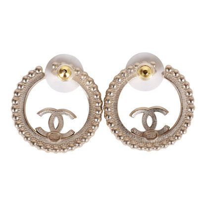 Chanel Gold, Black and Crystal CC Hoop Earrings