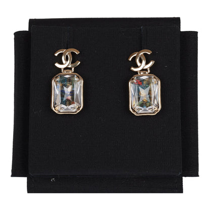 Chanel Gold Crystal CC Pendant Earrings