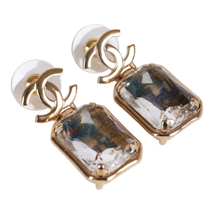 Chanel Gold Crystal CC Pendant Earrings