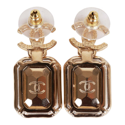 Chanel Gold Crystal CC Pendant Earrings