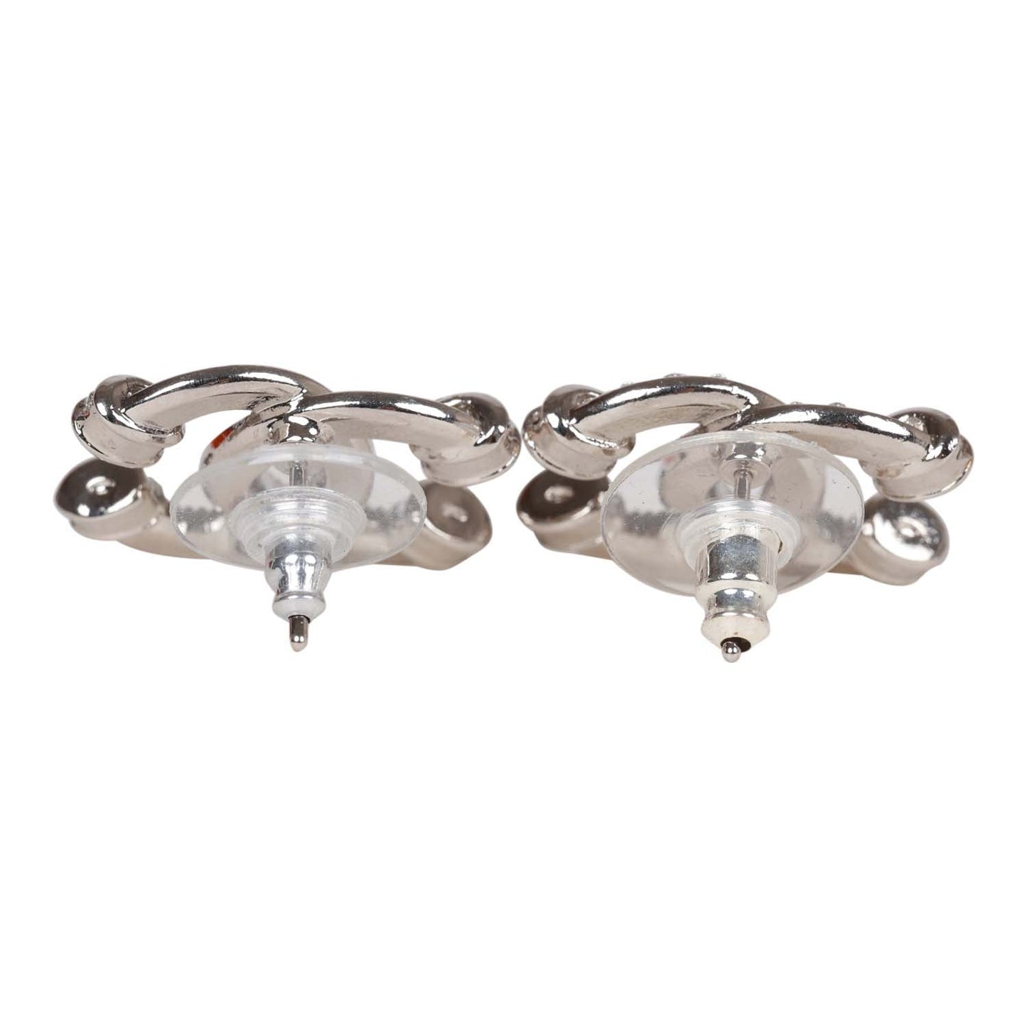 Chanel Silver Crystal Argent CC Earrings