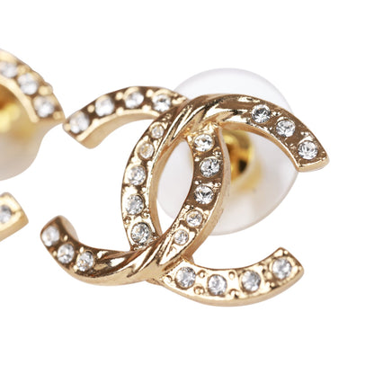 Chanel Gold Crystal Twist Boucle CC Earrings