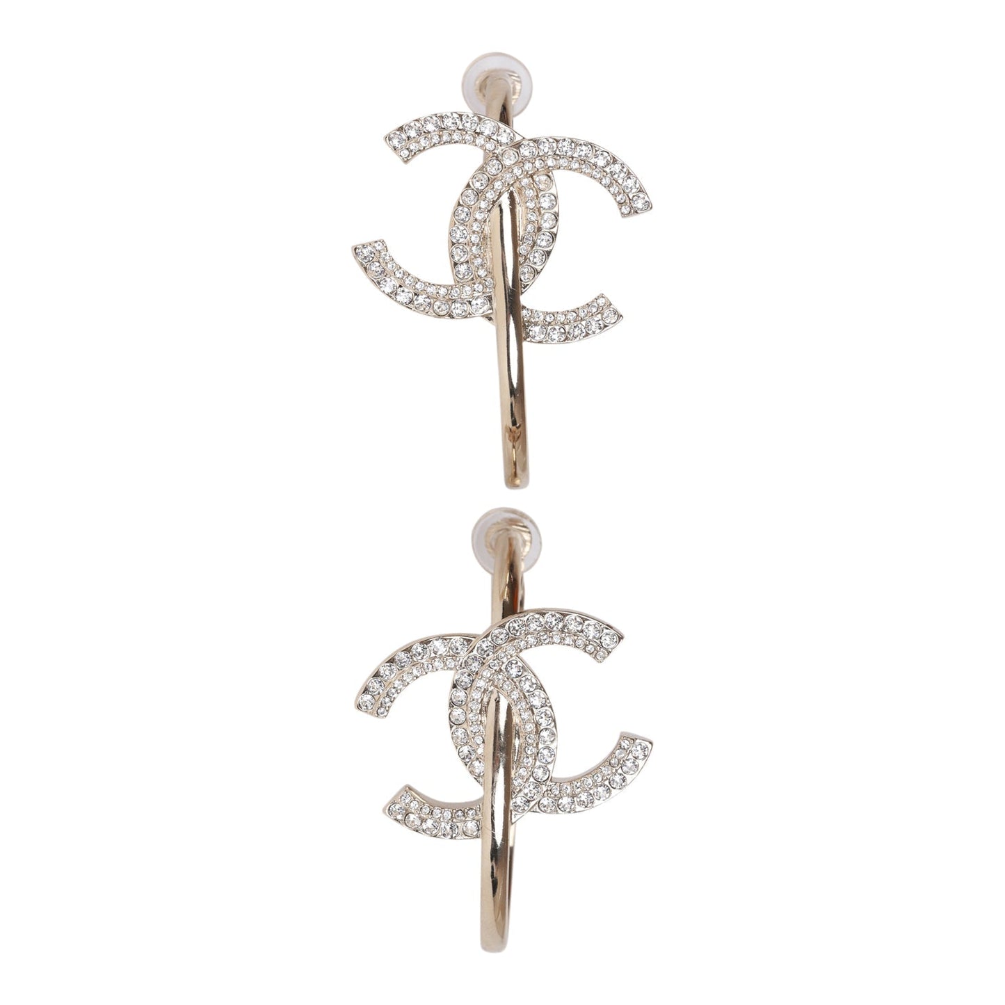 Chanel Gold Crystal Boucles D'Oeilles Clip Hoop Earrings