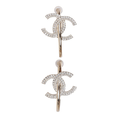 Chanel Gold Crystal Boucles D'Oeilles Clip Hoop Earrings