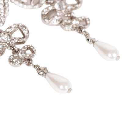 Chanel Silver Crystal and Pearl Pendant Drop Earrings