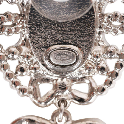 Chanel Silver Crystal and Pearl Pendant Drop Earrings