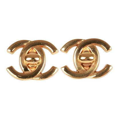 Chanel Vintage 24K Gold Plated Iconic CC Turn Lock Clip Earrings