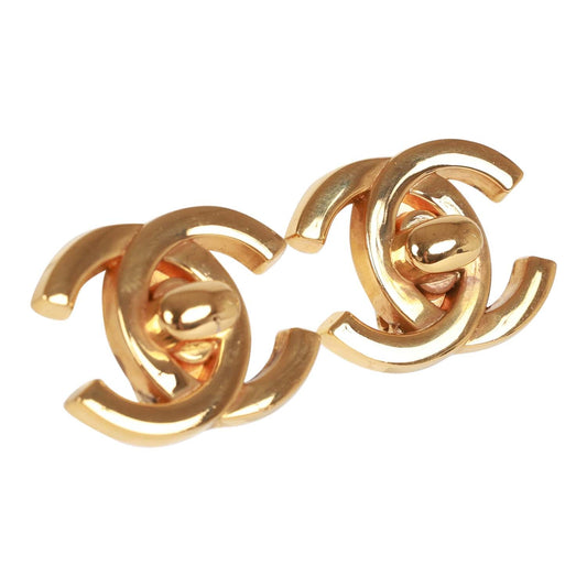 Chanel Vintage 24K Gold Plated Iconic CC Turn Lock Clip Earrings