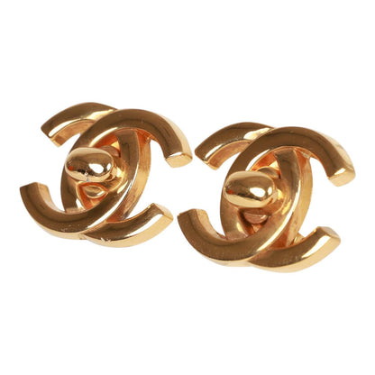 Chanel Vintage 24K Gold Plated Iconic CC Turn Lock Clip Earrings