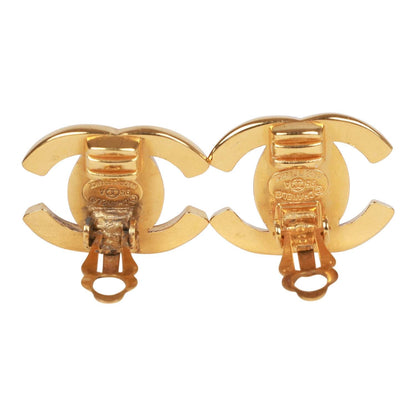 Chanel Vintage 24K Gold Plated Iconic CC Turn Lock Clip Earrings