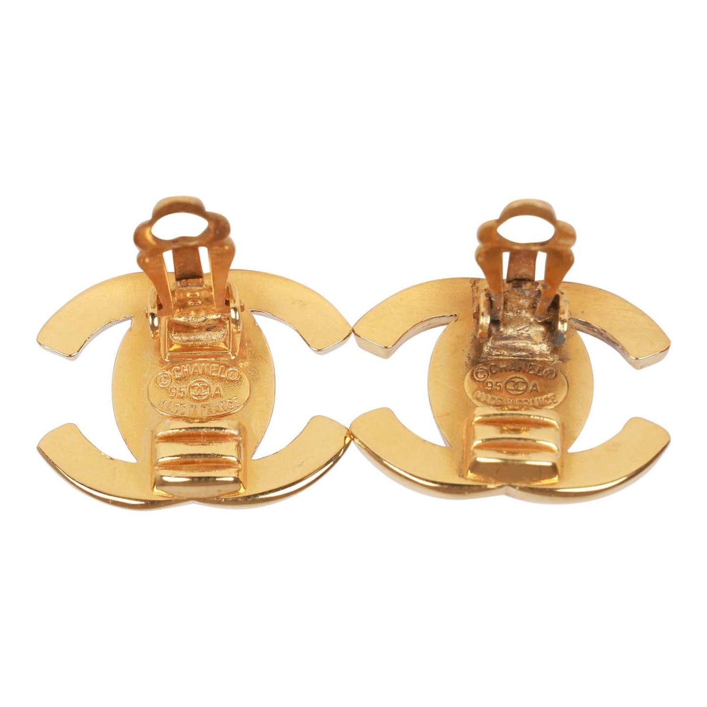Chanel Vintage 24K Gold Plated Iconic CC Turn Lock Clip Earrings