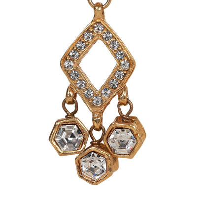 Chanel Vintage 24K Gold Plated Textured CC and Rhinestone Chandelier Clip Earrings