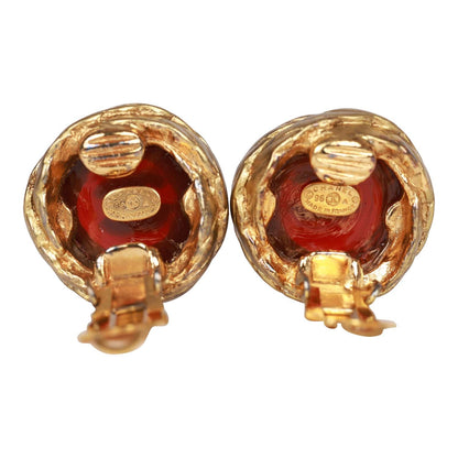 Chanel Vintage 24K Gold Plated CC Red Gripoix Stud Earrings