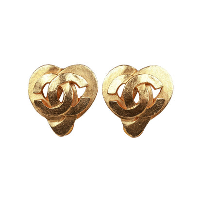 Chanel Vintage 24K Gold Plated CC Heart Earrings