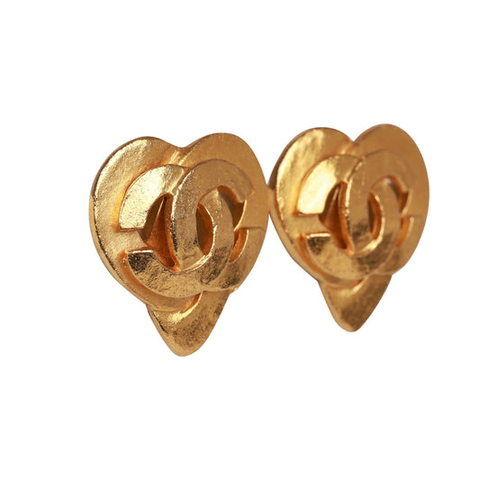 Chanel Vintage 24K Gold Plated CC Heart Earrings