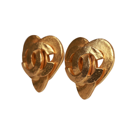 Chanel Vintage 24K Gold Plated CC Heart Earrings