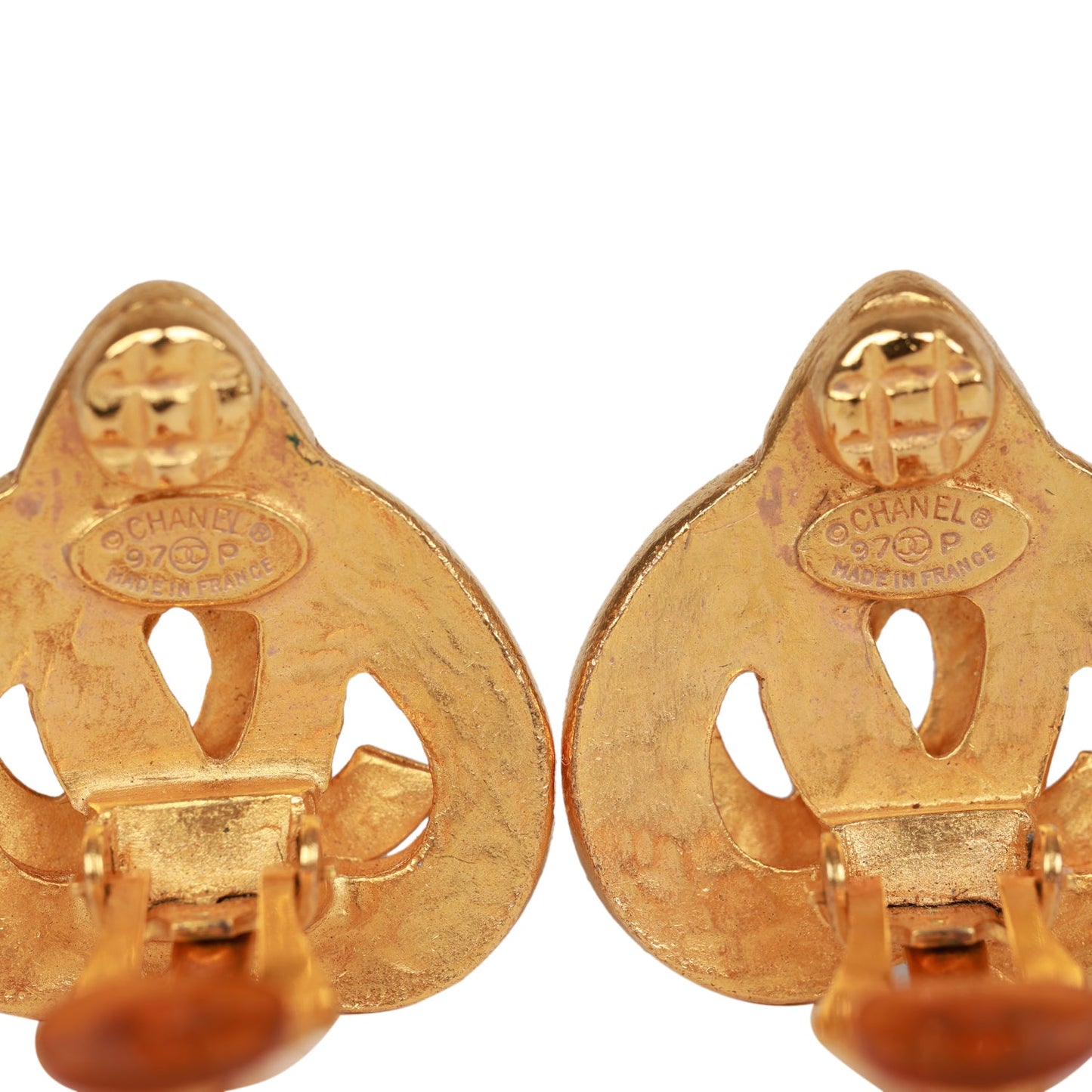 Chanel Vintage 24K Gold Plated CC Heart Earrings