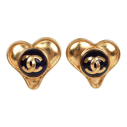 Chanel Vintage Blue CC Logo Gripoix Heart Earrings