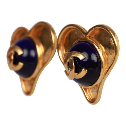 Chanel Vintage Blue CC Logo Gripoix Heart Earrings