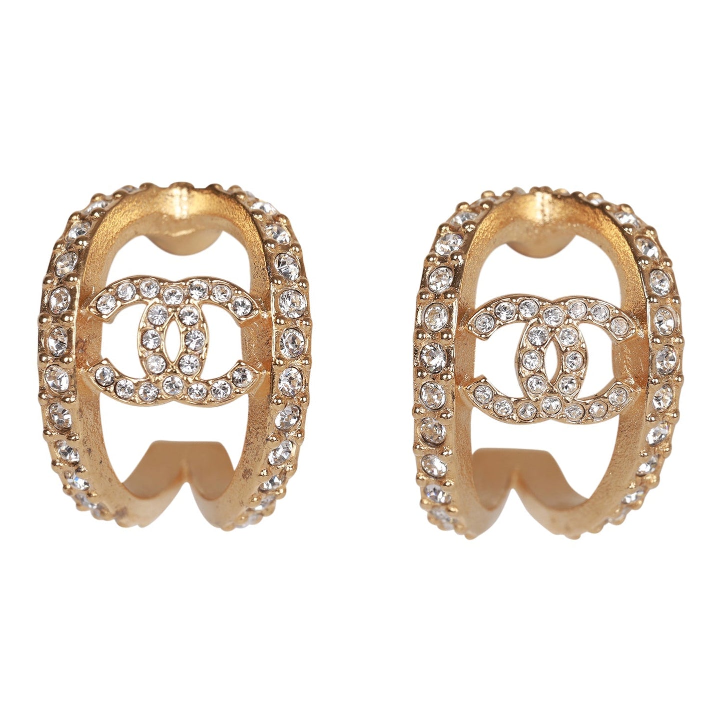 Chanel CC Gold and Crystal Huggie Earrings