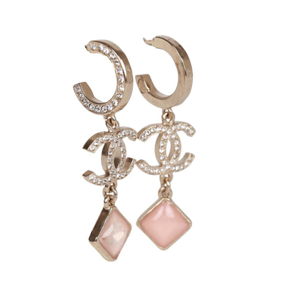 Chanel Pink Crystal CC Pendant Earrings