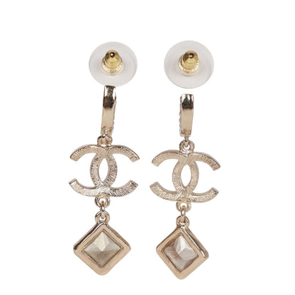 Chanel Pink Crystal CC Pendant Earrings