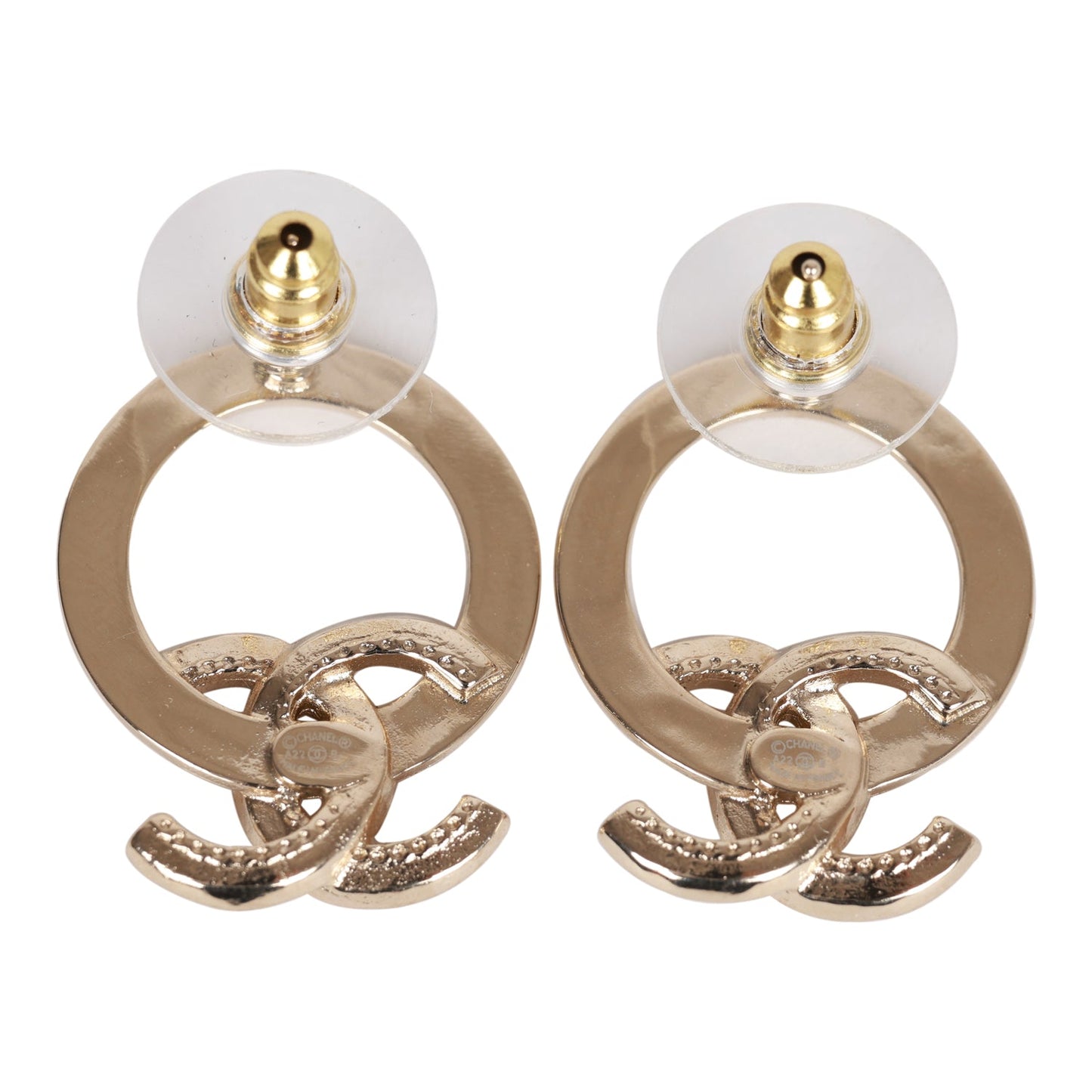Chanel Gold Circle CC Logo Faux Crystal Earrings