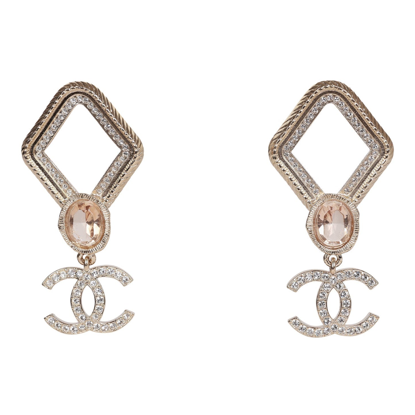 Chanel Gold and Pink "CC" Logo Rhombus Earrings