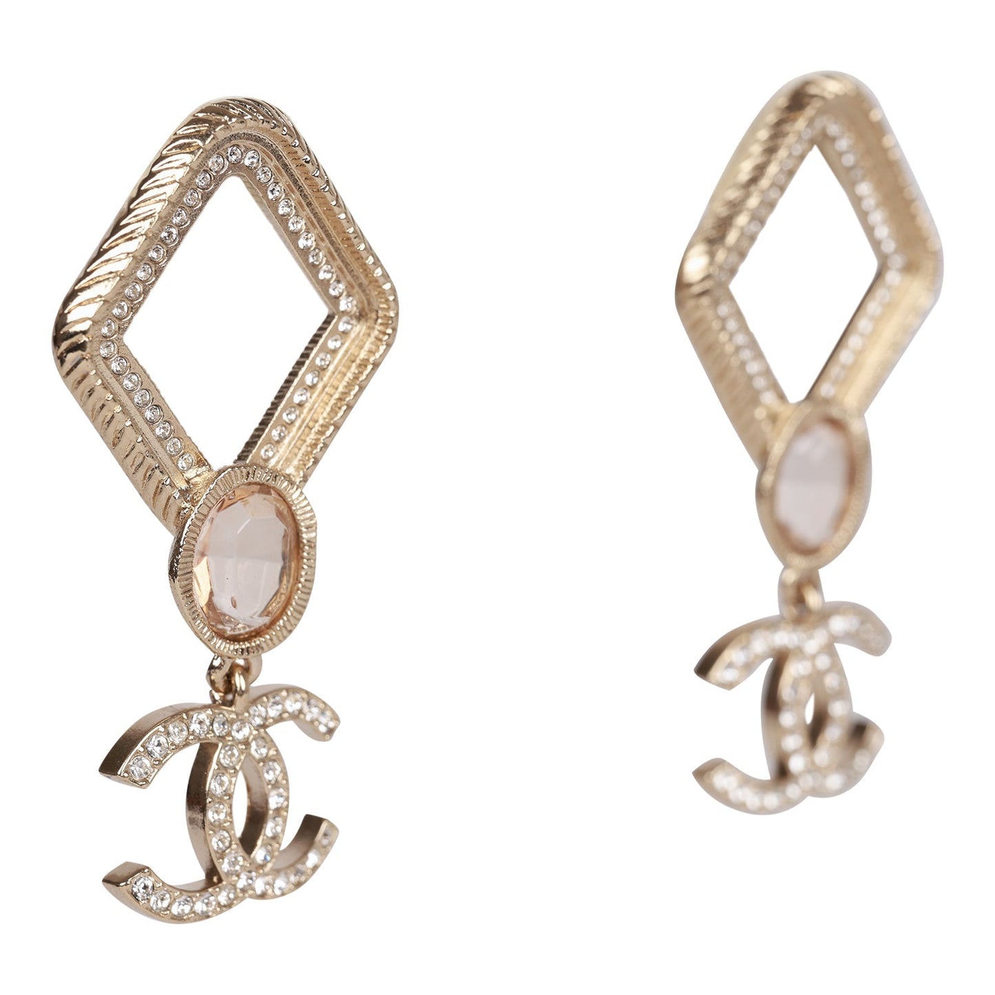 Chanel Gold and Pink "CC" Logo Rhombus Earrings
