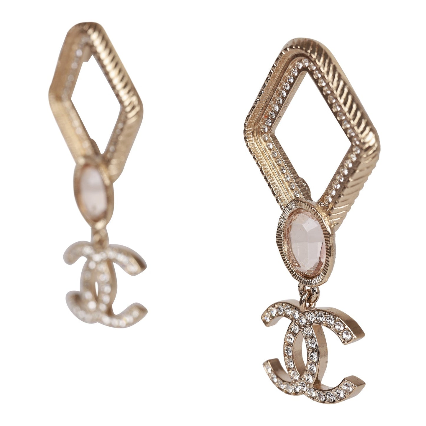 Chanel Gold and Pink "CC" Logo Rhombus Earrings