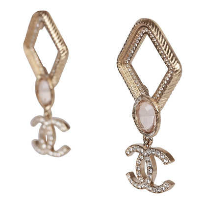 Chanel Gold and Pink "CC" Logo Rhombus Earrings