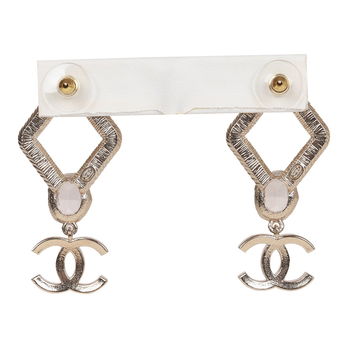 Chanel Gold and Pink "CC" Logo Rhombus Earrings