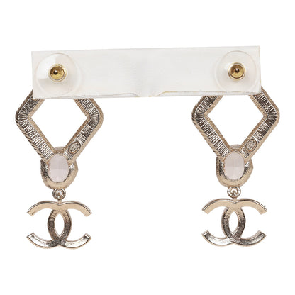 Chanel Gold and Pink "CC" Logo Rhombus Earrings