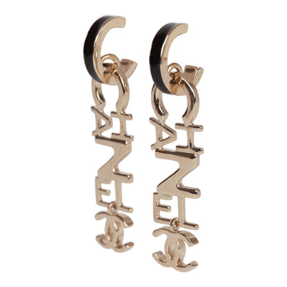Chanel Black and Gold Letter Drop Earrings
