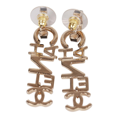Chanel Black and Gold Letter Drop Earrings