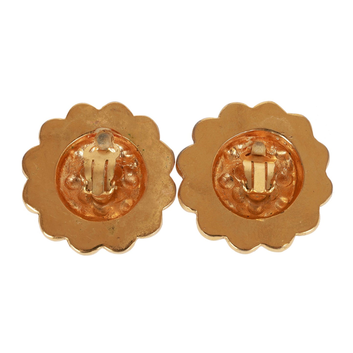 Chanel Vintage 24K Gold Plated CC Logo Pearl Circle Earrings