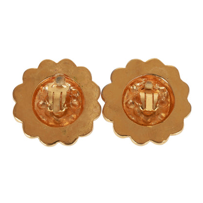 Chanel Vintage 24K Gold Plated CC Logo Pearl Circle Earrings