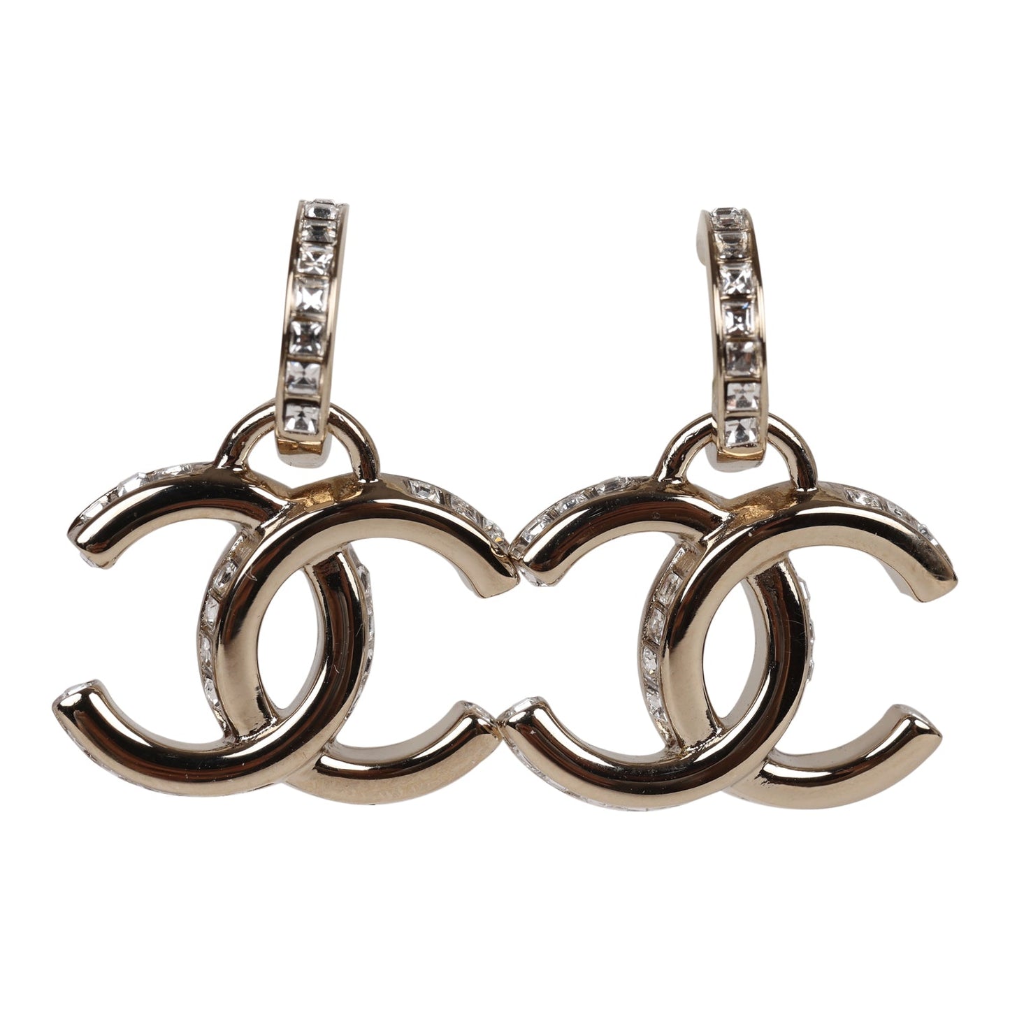Chanel Gold Crystal CC Dangle Earrings