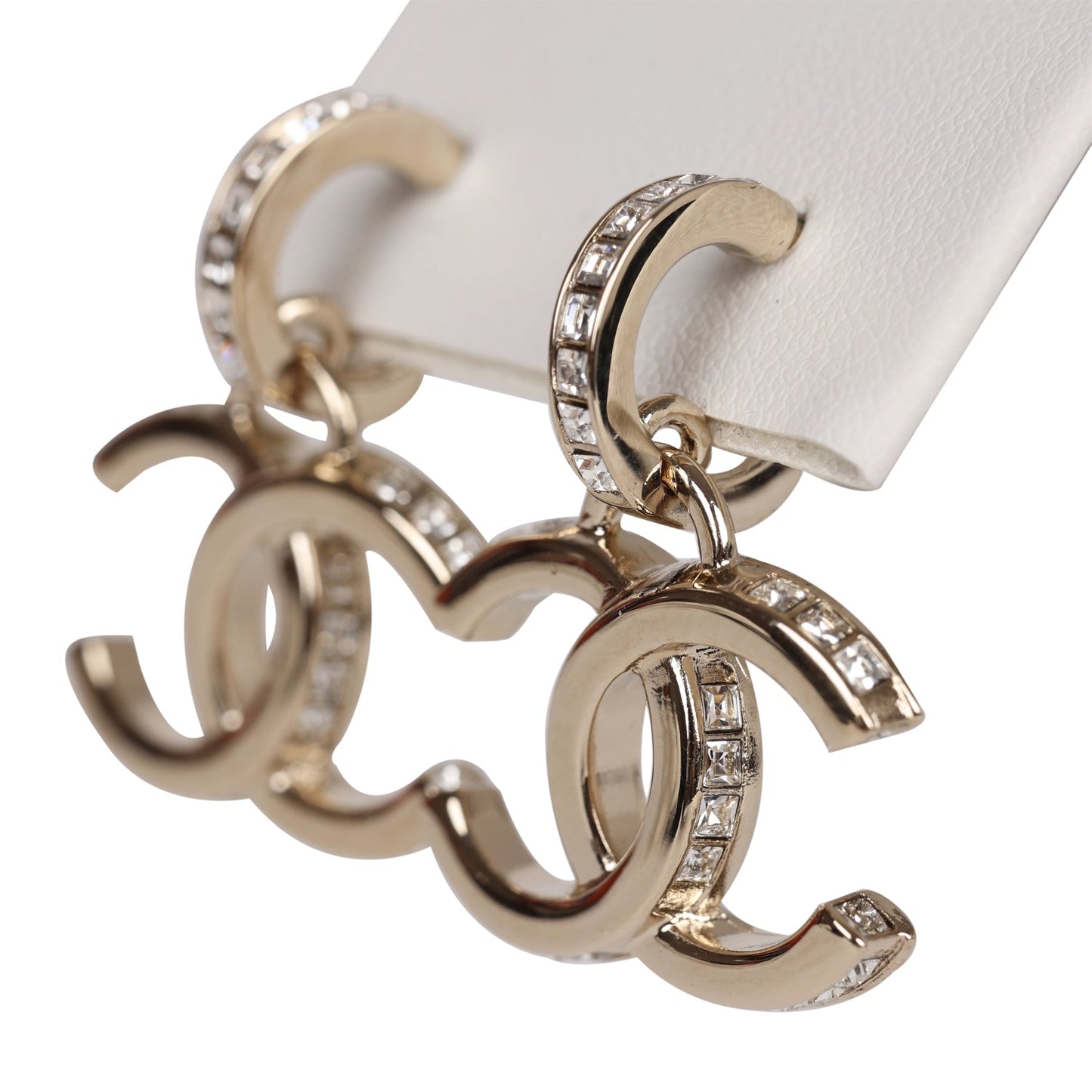 Chanel Gold Crystal CC Dangle Earrings