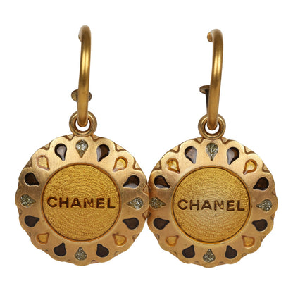 Chanel Vintage Swing Gold Metal Logo Earrings