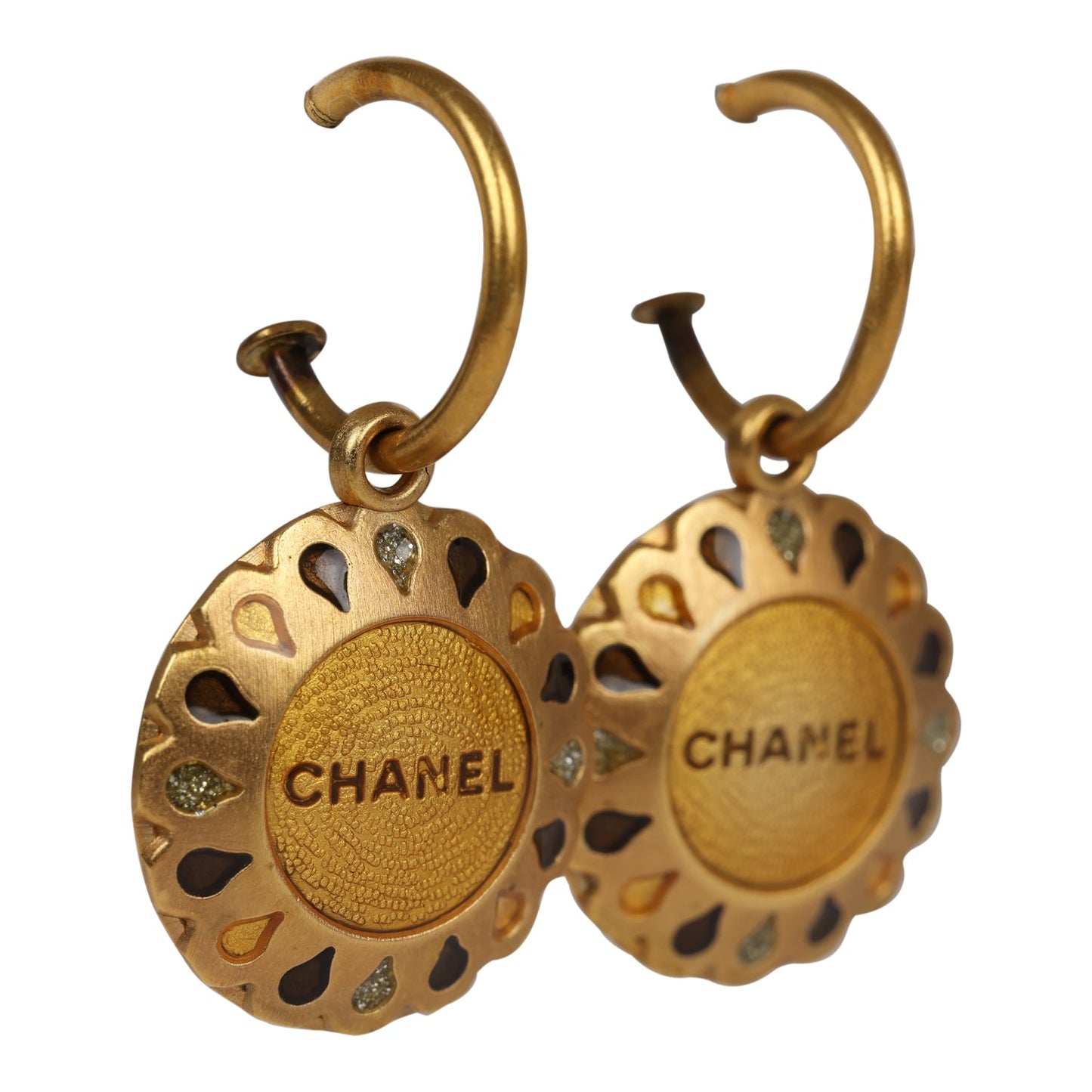 Chanel Vintage Swing Gold Metal Logo Earrings