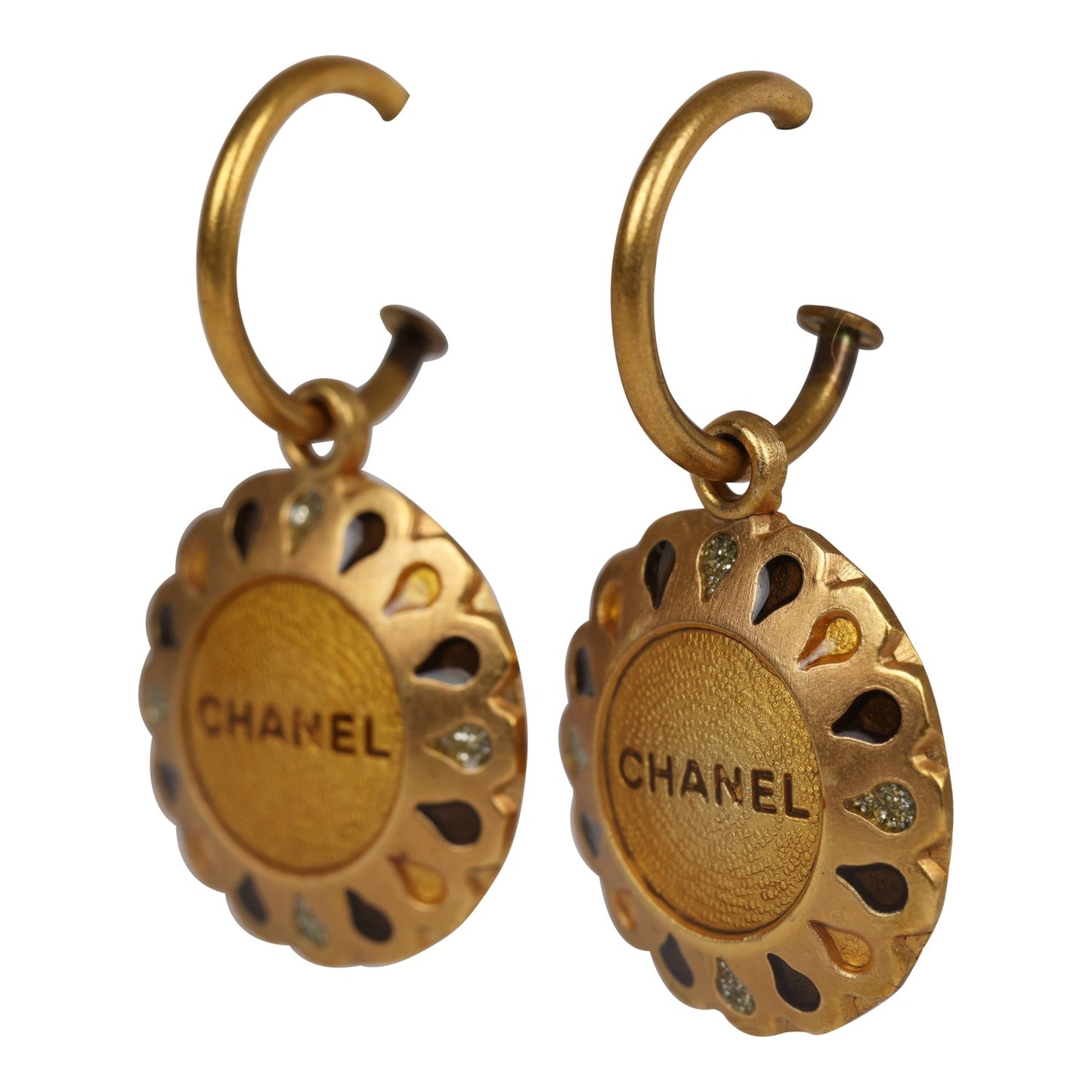 Chanel Vintage Swing Gold Metal Logo Earrings