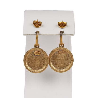 Chanel Vintage Swing Gold Metal Logo Earrings