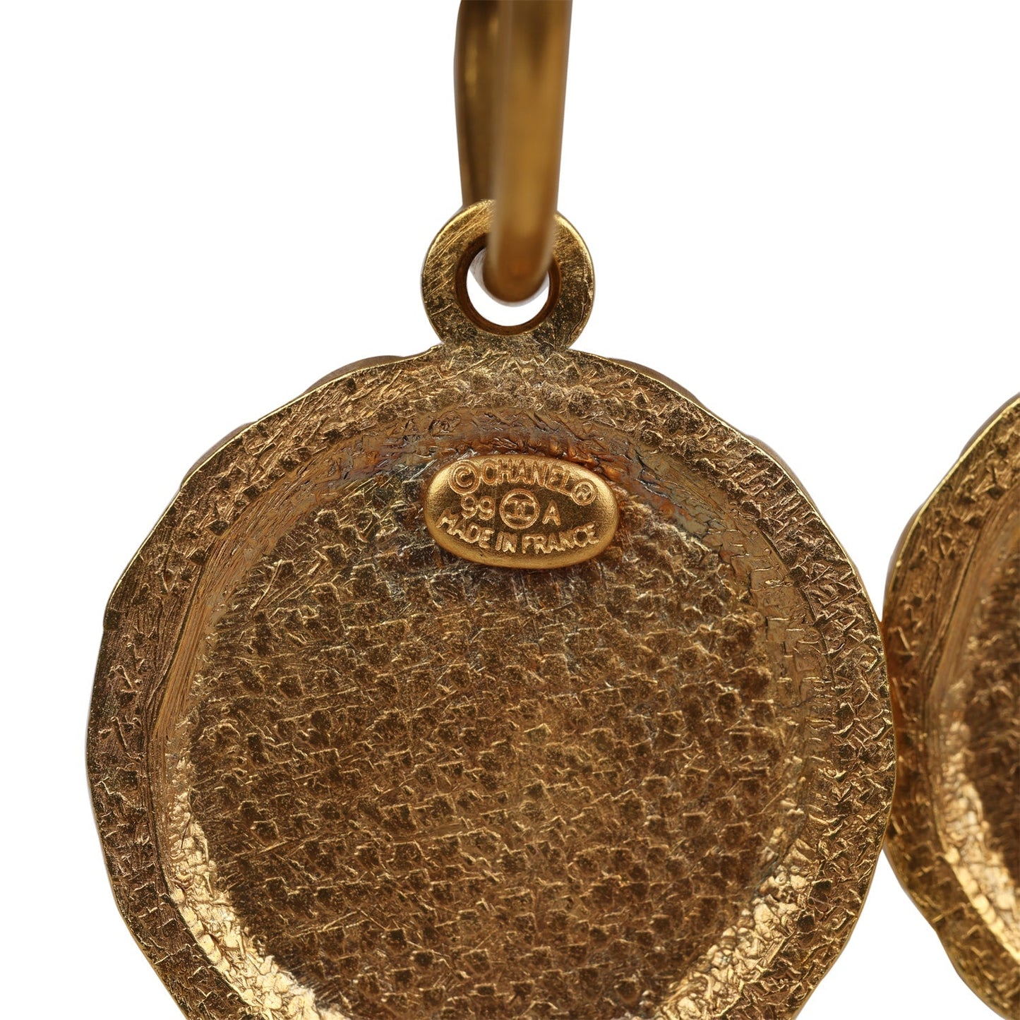 Chanel Vintage Swing Gold Metal Logo Earrings
