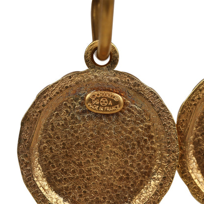 Chanel Vintage Swing Gold Metal Logo Earrings