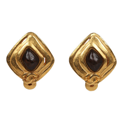 Chanel Vintage Abstract Stone and Gold Metal Earrings