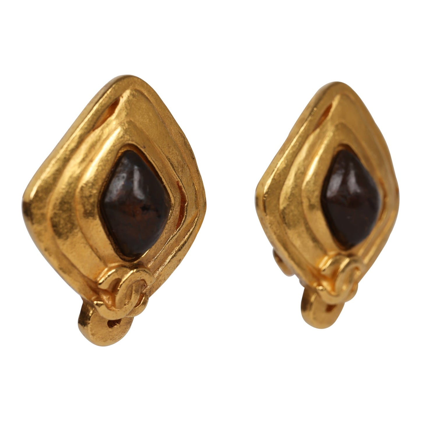 Chanel Vintage Abstract Stone and Gold Metal Earrings