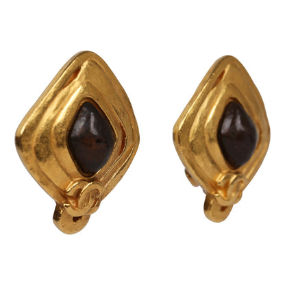Chanel Vintage Abstract Stone and Gold Metal Earrings