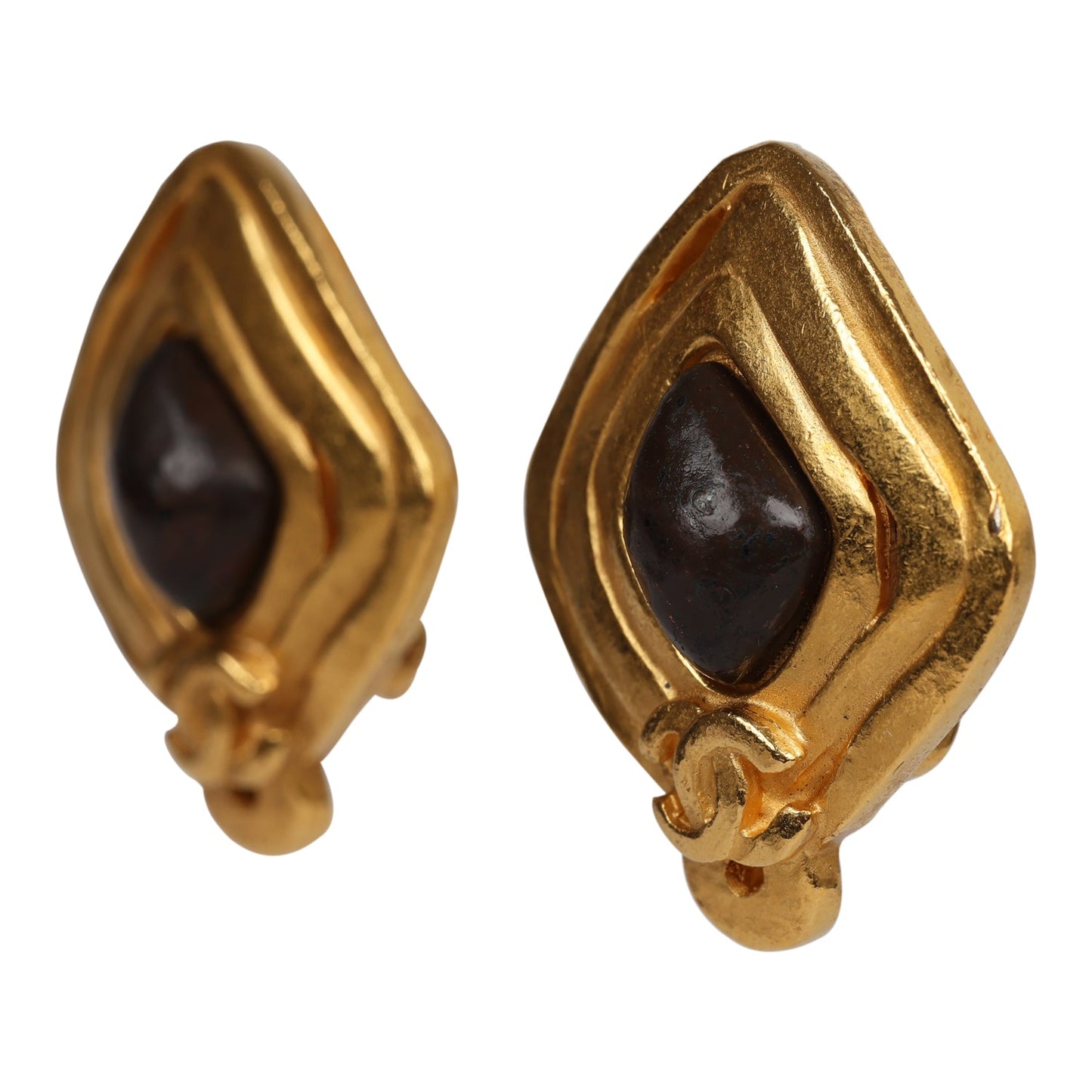 Chanel Vintage Abstract Stone and Gold Metal Earrings