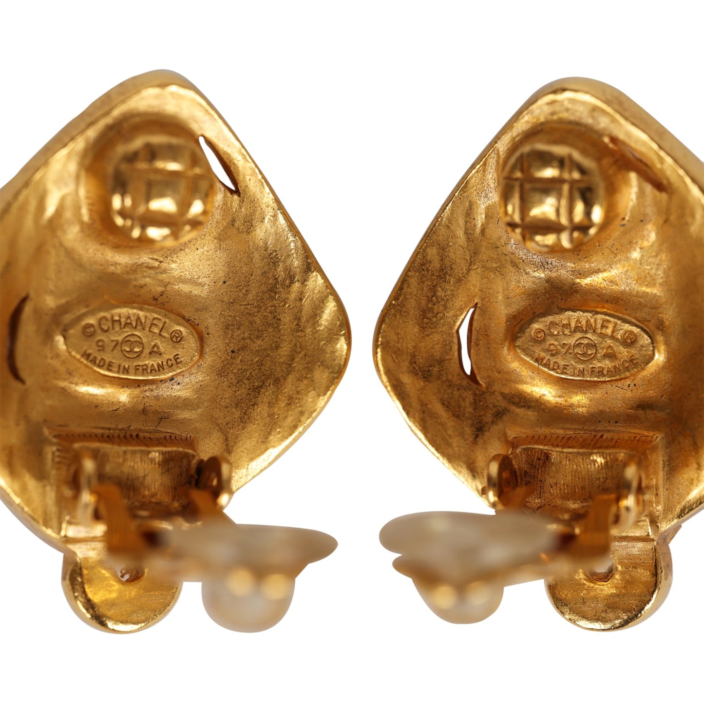 Chanel Vintage Abstract Stone and Gold Metal Earrings